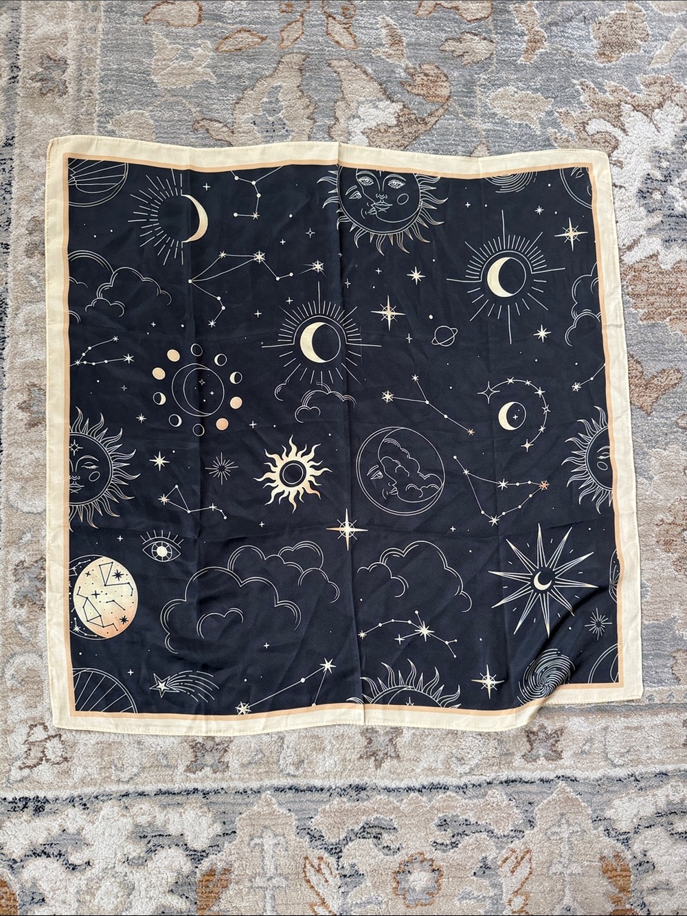 Celestial Moon & Sun Scarf in Black and Cream